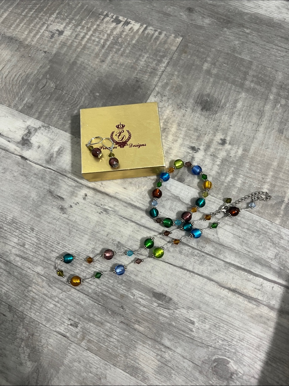 Premier Designs Multicolor Glass Bead Necklace and Earrings Set